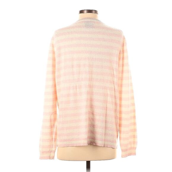 Jumper 1234 100% Cashmere Pink and Cream Striped Sweater Large - Picture 3 of 4